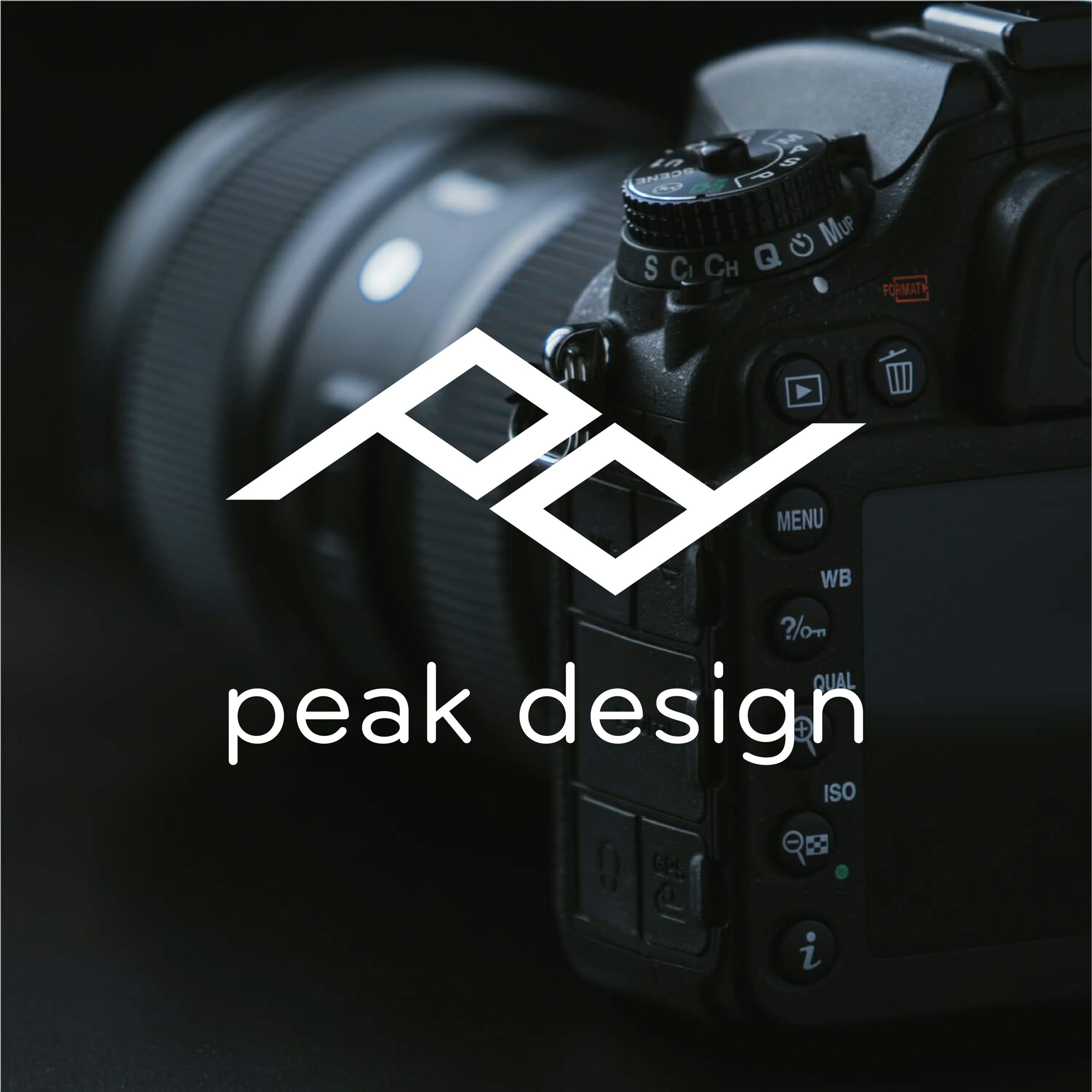 The Peak Design logo overtop a camera.